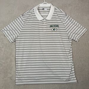 Green Bay Packers NFL Team Apparel‎ Mens 3XL White Gray Striped Polo Team Logo
